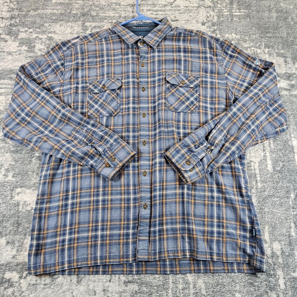 Kuhl Born In The Mountains Mens XXL Blue Flannel Plaid Button Down Shirt